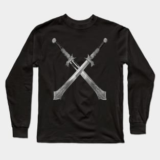 Two Medieval Ornamental Viking Warrior Swords Crossed Long Sleeve T-Shirt